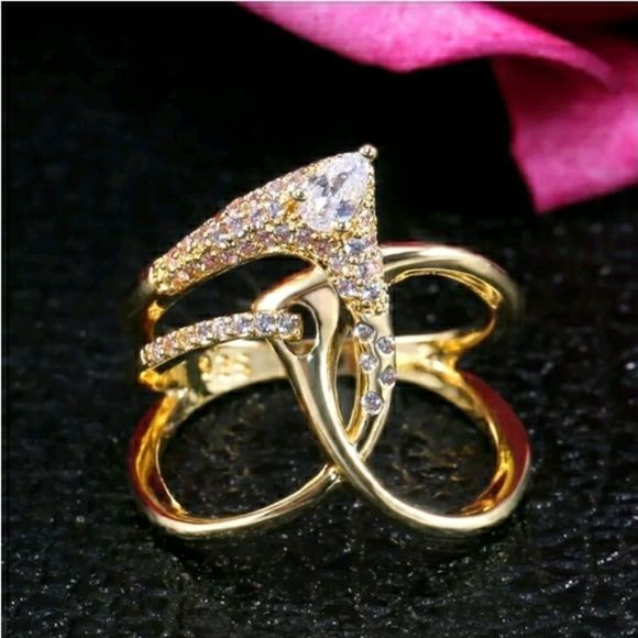 🎉HOST PIC🎉 FINAL PRICE DROP. 18k Yellow Gold Plated White Sapphire Ring - Picture 2 of 6